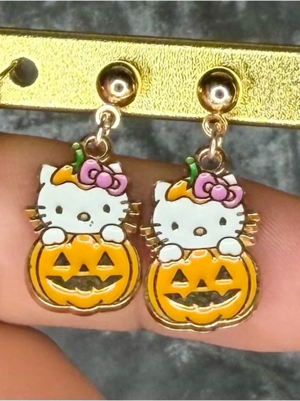 Hello Kitty Inspired Pink Bow Pumpkin Dangle Earrings